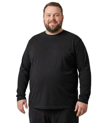 Logostar Basic långärmad skjorta för män bomull – långärmad tröja med rund hals – långärmade tröjor stora storlekar – 3XL 4XL 6XL 8XL 10XL 12XL 15XL, svart, 6XL plus size