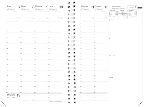Quo Vadis - Calendar Inserts - Spiral Bound - 2025 - Minister S - Weekly Diary - French - 13 Months from December to December - 16 x 24 cm - Clairefontaine Paper White - Made in