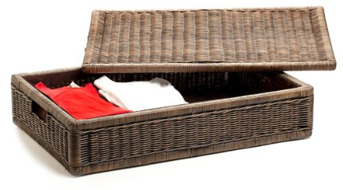 The Basket Lady Underbed Wicker Storage Box, Large, 28 in L x 18 in W x 7 in H, Antique Walnut Brown