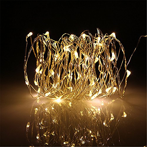 BUYERTIME 5M/16.4ft 50 LEDs Lichterkette Silberdraht Batteriebetriebene Wasserdicht Flexibel für Innen- und Außenbereich, Geburtstag, Hochzeit, Weihnachtsfeier (Warmweiß)
