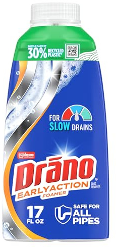 Drano Dual-Force Foamer Drain Clog Remover and Cleaner for Shower or Sink Drains, Unclogs and Removes Sources of Odor, 17 Fl Oz