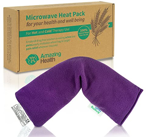 Amazing Health Luxury Wheat Bag – Microwavable for Hot & Cold Therapy with UK Wheat and Lavender – Soft Fleece for Neck, Shoulder, Back, Leg & Stomach Pain Relief – Long Reusable Heat Pad – Violet
