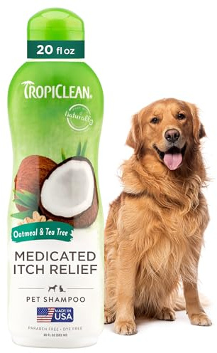 TropiClean Dog Shampoo Grooming Supplies - Medicated Itch Relief Cat & Dog Shampoo for Itchy Skin & Allergies - Derived from Natural Ingredients - Used by Groomers - Oatmeal & Tea Tree, 592ml