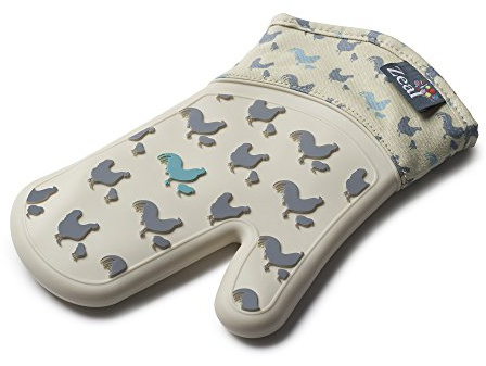 Zeal Silicone Heavy Duty Single Oven Mitt Glove, Cream/Hen Design (29 cm Long)