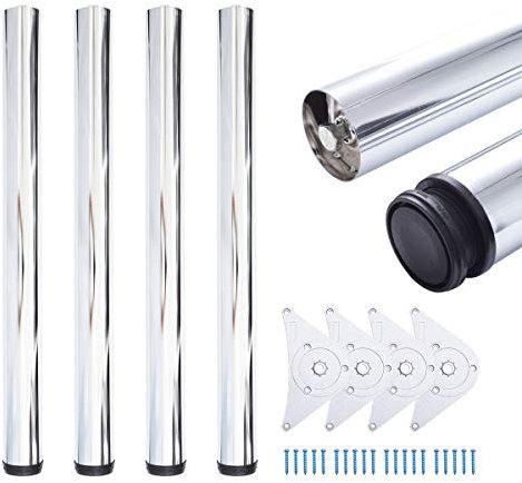 sossai® Premium Tischbeine TBCH | höhenverstellbar | Design: Chrom | 4 Stück | Höhe: 82 cm (820 mm) einstellbar +2cm | Montagezubehör inklusive