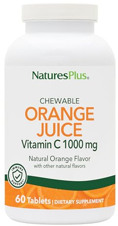 NaturesPlus Orange Juice Vitamin C 1000 mg - Vegan Chewable Vitamin C Tablets 1000mg with Bioflavonoids - Immune Support, Collagen, Hair, Skin Supplement - Gluten Free - 60 Chewables