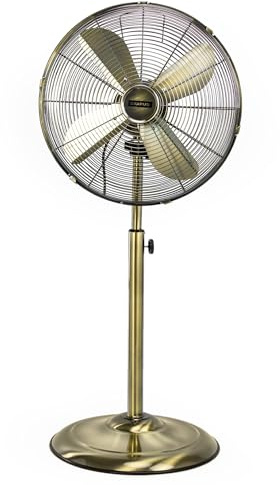 Status 16 Inch Standing Fan, Oscillating, 3 Speed, Adjustable Height, Antique Brass, Portable, Quiet Operation, For Living Room Bedroom (S16ASTANDFAN1PKB)
