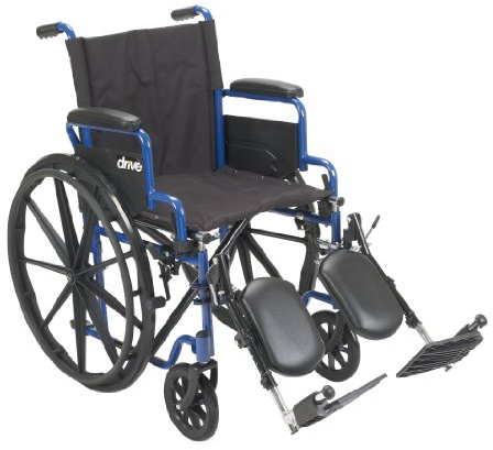 Drive Medical Blue Streak Lightweight Foldable Wheelchair - Enhanced Mobility Support - Durable Construction - Padded Comfort - Swing-Away Leg Rests - Desk Arms - Blue/Black - 20 Inch Seat