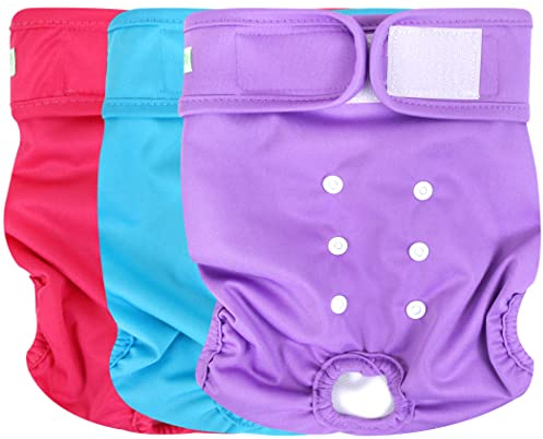 wegreeco Washable Reusable Premium Female Dog Diapers, Medium Large Small Dog Doggie Puppy & Doggy Diapers Female,Period Panties in Heat (Pack of 3, Large)