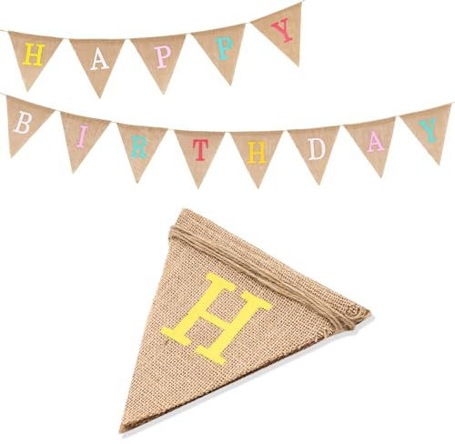 G2PLUS HAPPY BIRTHDAY Sackleinen-Wimpelkette, wiederverwendbare Sackleinen-Geburtstagsbanner mit bunten Buchstaben, Vintage-Stoff-Happy-Birthday-Girlande-Banner für Geburtstagsfeiern