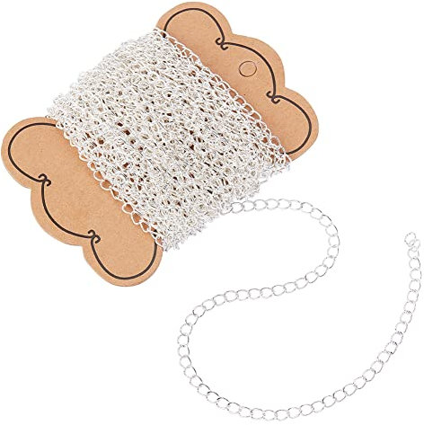 PH PandaHall 10m/32.8fts Silver Chain, Cross Chains for Jewellery Making Iron Necklace Waist Chain Bracelet Chains for Men Women Jewellery Making DIY Crafting