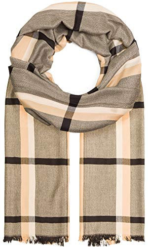 Compagno Schal Damen Herren XXL klassisch Karo Schal Karomuster mit kurzen Fransen Winter Winterschal Weihnachten, SCHAL Farbe:Schwarz-Beige
