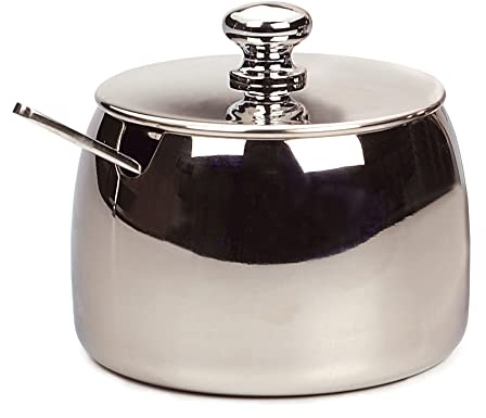 RSVP International Stainless Steel Sugar Bowl Container with Lid and 4.5 Spoon, 8 oz Capacity