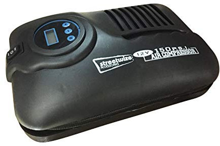 Streetwize SWAC5 12V Digital Air Compressor - 150 PSI Tyre Inflator - Compact Air Pump with LED, Auto Shut Off, 3 Piece Adaptor Kit