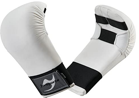 Ju-Sports Karate Handschuhe - weiß, Kunstleder I Gepolsterter Hände Schutz für Training & Wettkampf I Karate Handschutz mit 2 Schlaufen ohne Daumen I Größe XL