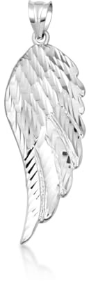 Claddagh Gold Religious Jewelry .925 Sterling Silver Textured Angel Wing Pendant (Medium) 1.7