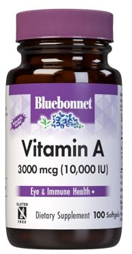 Bluebonnet Nutrition Vitamin A 10,000 IU from Deep Sea, Cold Water, Fish Oil - For Eye Health & Immune Function* - Gluten Free - Dairy Free - Molecularly Distilled - 100 Softgels - 100 Servings