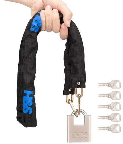 H&S Antivol Moto & Vélo Robuste Chaîne & Cadenas - Anti Vol 6mmx1.2m Chaine de Sécurité et Cadenas avec 5 Clés - Chaînes Incassables pour Moto & Scooter - Antivols Haute Sécurité