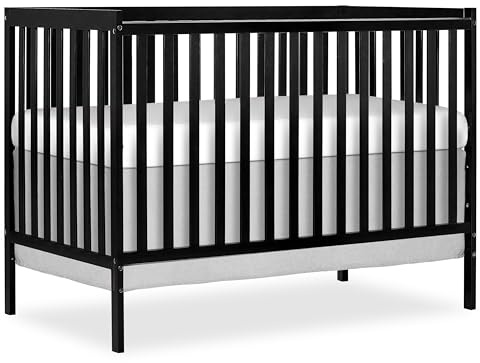 Dream On Me Synergy 5-in-1 Convertible Full-Size Baby Crib with Toddler, Day & Full Bed Conversion in Black, GreenGuard Gold & BSA, 3 Mattress Heights, Sustainable Pinewood