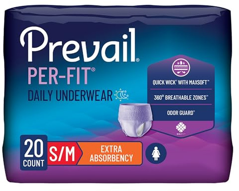 Prevail Per-Fit for Women Daily Protective Underwear, Pull-up Disposable Adult Diaper for Women, Extra Absorbency, Medium, 80 Count (4 Packs of 20)