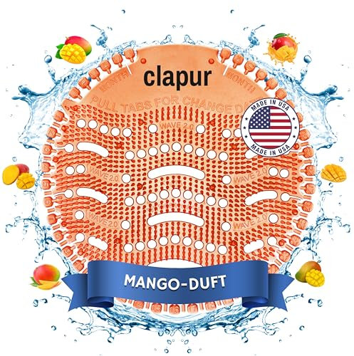 clapur plus Urinal-Sieb (2 Stk.) Mango-Duft - Spritz-Schutz passend für jedes Pissoir und Urinal, gegen Verstopfung von Urinalen, Made in USA, rund, orange