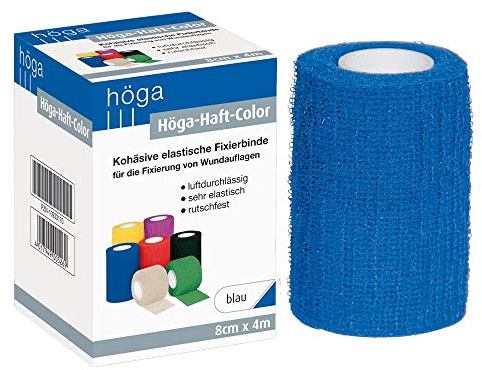 Höga-Haft-Color blau 8 cm x 4 m gedehnt, kohäsive (selbsthaftende) elastische Fixierbinde, 2er Pack (2 x 1 Stück)