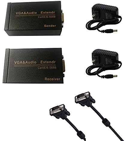 InstallerCCTV VGA-förlängning för att överföra videor upp till 91,4 m över Cat5 5E Cat6 Ethernet-kabel, innehåller en sändare och mottagare, upplösning 1920 x 1440, säkerställer signalöverföring