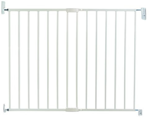 Munchkin Lindam Valla de Seguridad Infantil, Barrera de Escalera para Bebés y Niños Pequeños, Valla Extensible de Montaje Fijo, Puerta de Seguridad para Bebé, Valla Metálica, 64,5-102 cm, Blanco