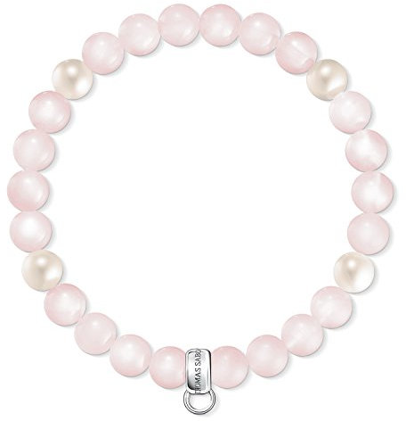 Thomas Sabo Women Charm Bracelet Freshwater Pearl Rose Quartz Charm Club 925 Sterling Silver X0222-469-9