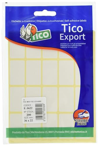 Tico Italia 947904 Etichette adesive, Bianco, Confezione da 10 fogli con 20 etichette - Totale 200 pezzi