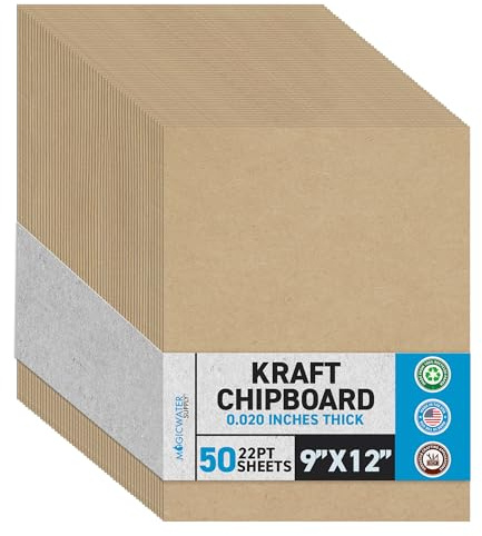 50 hojas de aglomerado, 22,86 x 30,48 cm – 22pt (punto) peso ligero marrón Kraft papel de cartón scrapbook hojas y marco de fotos (.022 Caliper grueso) tabla de papel Magicwater Supply