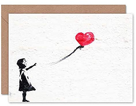 Fine Art Prints Banksy Balloon Girl Graffiti-Grußkarte mit Umschlag innen, Premium-Qualität, gelb, rot, weiß, schwarz, 12,50 x 17,50 cm