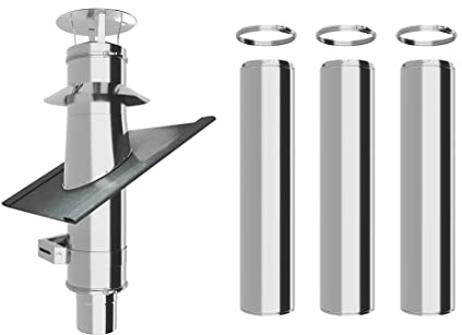 Conduit de cheminée en inox Ø 150mm - Kit complet - Conduit double paroi (Solin 31° à 45°, 4m)