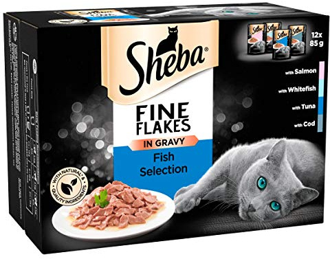 Mars Pet Things Sheba Fine Flakes Cat Pouches Fish Selection In Gravy 12x85g (Pack of 4)