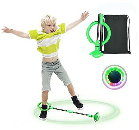 Kqpoinw Kinder Blinkender Springring, Swing Wheel mit Lichtrad Knöchelsprungball Glühender Springender Ball Blinkender Sprungball Spielzeug für Kinder und Erwachsene (Grün)