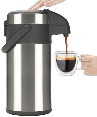 Olerd Coffee Pump Flask, 4L Stainless Steel Airpot, Hot Beverage Dispenser & Hot Water Urn Perfect for Water and Tea