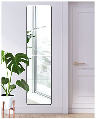 Qeenmy Specchio da Parete Adesivo Piastrelle a Specchio Decorazione Murale Rettangolare Specchi Decorativi da Decorazioni Parete per Armadio Palestra Ingresso Soggiorno (30.5x30.5cm, 4 Stück 03)