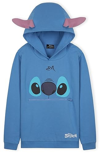 Disney Felpe con Cappuccio per Bambina, Morbida Felpa - Regalo Ragazza(Blu Stitch, 11-12 Anni)