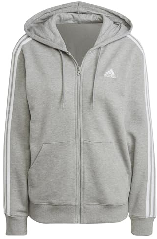 adidas Femme Essentials 3-Stripes French Terry Regular Full-Zip Hoodie, Medium Grey Heather, S