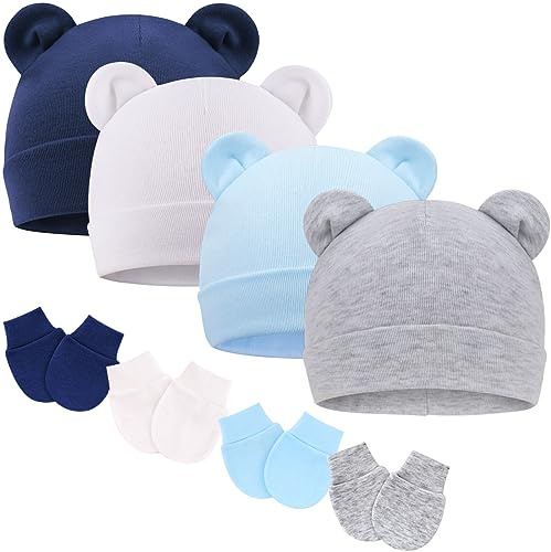 DRESHOW Bonnets de Naissance et Moufles de Protection Bébé Gants Bonnet Nouveau-né Bambin Doux Mignon Tricoté Chapeau 0-6 Mois, Taille Unique
