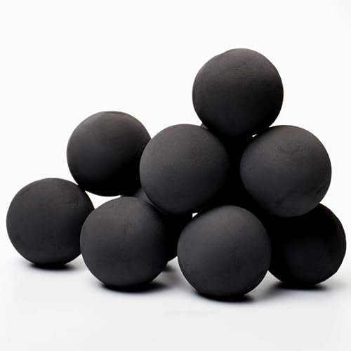Fxswety Palline in ceramica per camino, 10,2 cm, confezione da 12 palline antincendio, propano e gas e accessori per camini, pietre in ceramica per accessori da campeggio, colore nero (10,2 cm)