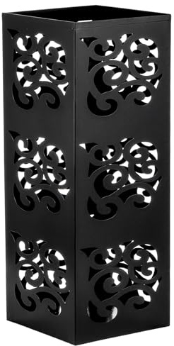 Kingrol Metal Umbrella Holder for Entryway, Square Black Umbrella Stand with Hollow Design, Freestanding Umbrella Rack for Umbrellas, Canes and Walking Sticks, 6 x 6 x 15.75 Inch