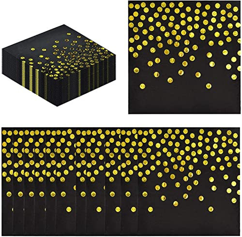 100 Stück Servietten, Serviette mit Goldenen Punkten, Für Veranstaltungen wie Geburtstagsfeiern, Hochzeiten und Feiertagsfeiern, Schwarz