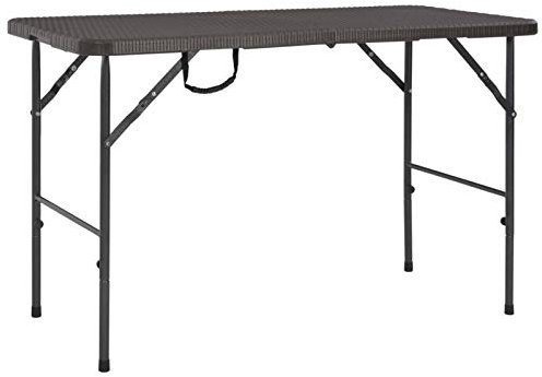 ARKEM Tavolo da Giardino Marrone Pieghevole 120x60x74 cm HDPE Rattan,Tavolo Pieghevole Rettangolare Multifunzione Con Piano E Struttura Richiudibile Salvaspazio, Per Arredo Esterno, Interno, Giardino,