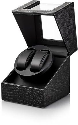 LOSGATOS Luxury Double Watch Winder: Deluxe Crocodile Leather Pattern Automatic Watch Box for 2 Mechanical Wristwatch - Japanese Quiet Motor, Gifts for Business Professionals
