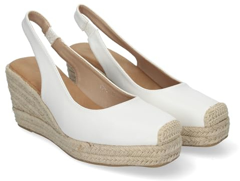 shoes&blues.es 83407 Sandalias de Cuna de Yute para Mujer, con Puntera Cerrada, Comodas y Elegantes con Cierre de Hebilla Ajustable, Ideales para Cualquier ocasion. Blanco Talla 40