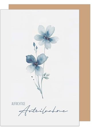 Edition Seidel Premium Trauerkarte mit Umschlag. Beileidskarte Trauer Karte Aufrichtige Anteilnahme Abschied letzter Gruß Mitgefühl blaue Blume Aquarell (T1177 SW024)