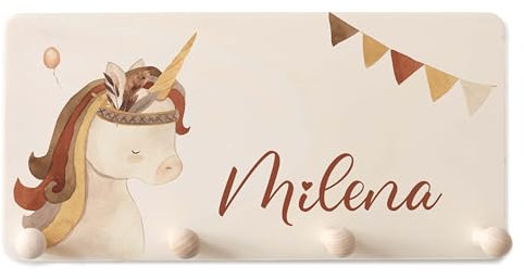 Kidsmood Kindergarderobe Personalisiert mit Namen, Kinderzimmer Möbel aus robustem Holz, Garderobenleiste Kinder, Baby Garderobe für Babyzimmer mit 4 Kleiderhaken Wand-Montage [40x20x1,5 cm]