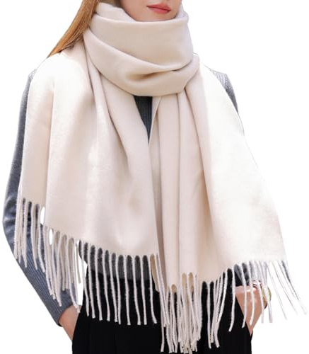 Enwokran Scarf for Women Soft Pashmina Shawls Wrap Reversible Long Large Winter Warm Thick Ladies Cashmere Scarves with Tassel for Weddings Womens Gift Evening Dresses (Off White)