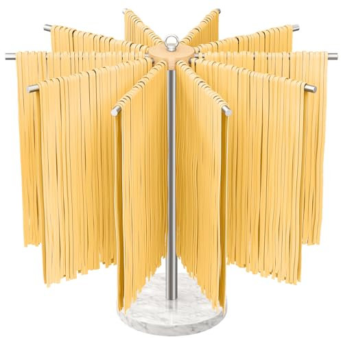 Pasta Drying Rack, 304 Stainless Steels Pasta Rack with Handle, Detachable Stand Noodles Drying Hanger for Homemade Fresh Spaghetti, Tagliatelle, Fettuccine, Marble Base